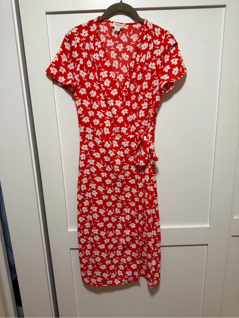 J. Crew Red and White Floral Wrap Midi Dress